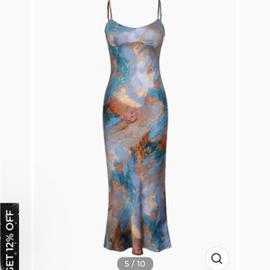 Abstract Print Backless Midi Slip Dress -
